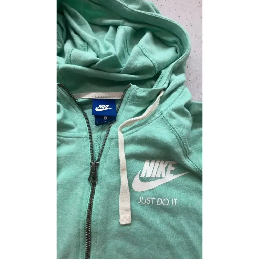Y2K Nike Women's Seafoam Green Full Zip Up Hoodie - Small